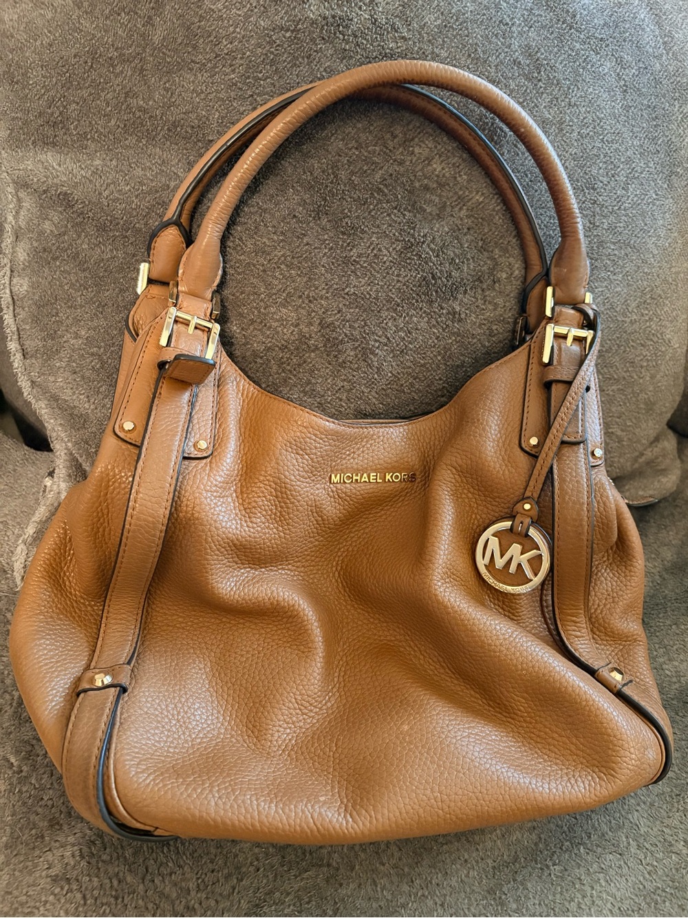 Michael Kors Cognac Pebbled Leather Hobo Shoulder Bag Dust Bag